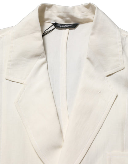 Dolce & Gabbana Men's Single Breasted Flax & Silk Blazer - White