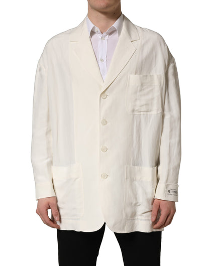 Dolce & Gabbana Off White Flax Single Breasted Blazer Jacket