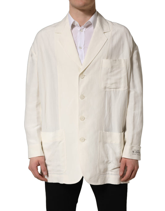 Blazer by Dolce & Gabbana for men in flax & silk white features an sartorial silhouette, showcasing a sophisticated wrap single-breasted neckline and sartorial for a truly sartorial finish.