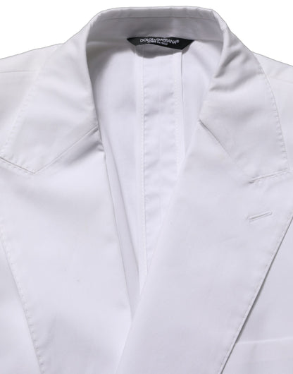 Dolce & Gabbana White Cotton Double Breasted Blazer Jacket