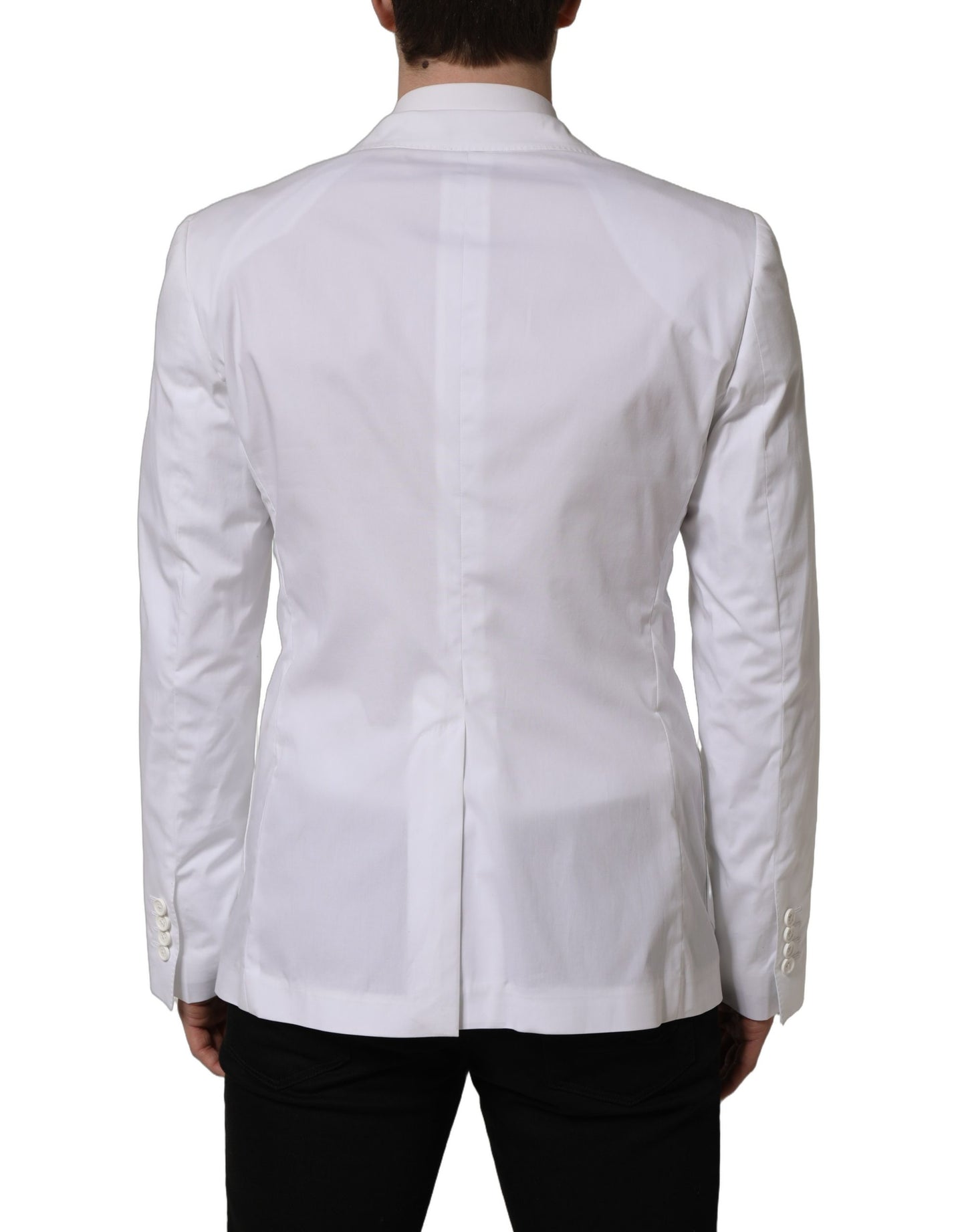 Dolce & Gabbana White Cotton Double Breasted Blazer Jacket