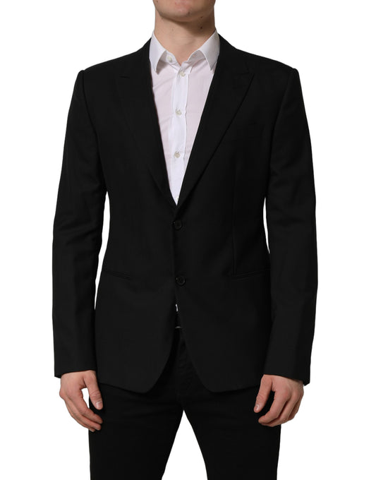 Blazer by Dolce & Gabbana for men in virgin wool viscose & cupro black features an sartorial silhouette, showcasing a sophisticated wrap single-breasted neckline and sartorial for a truly sartorial finish.