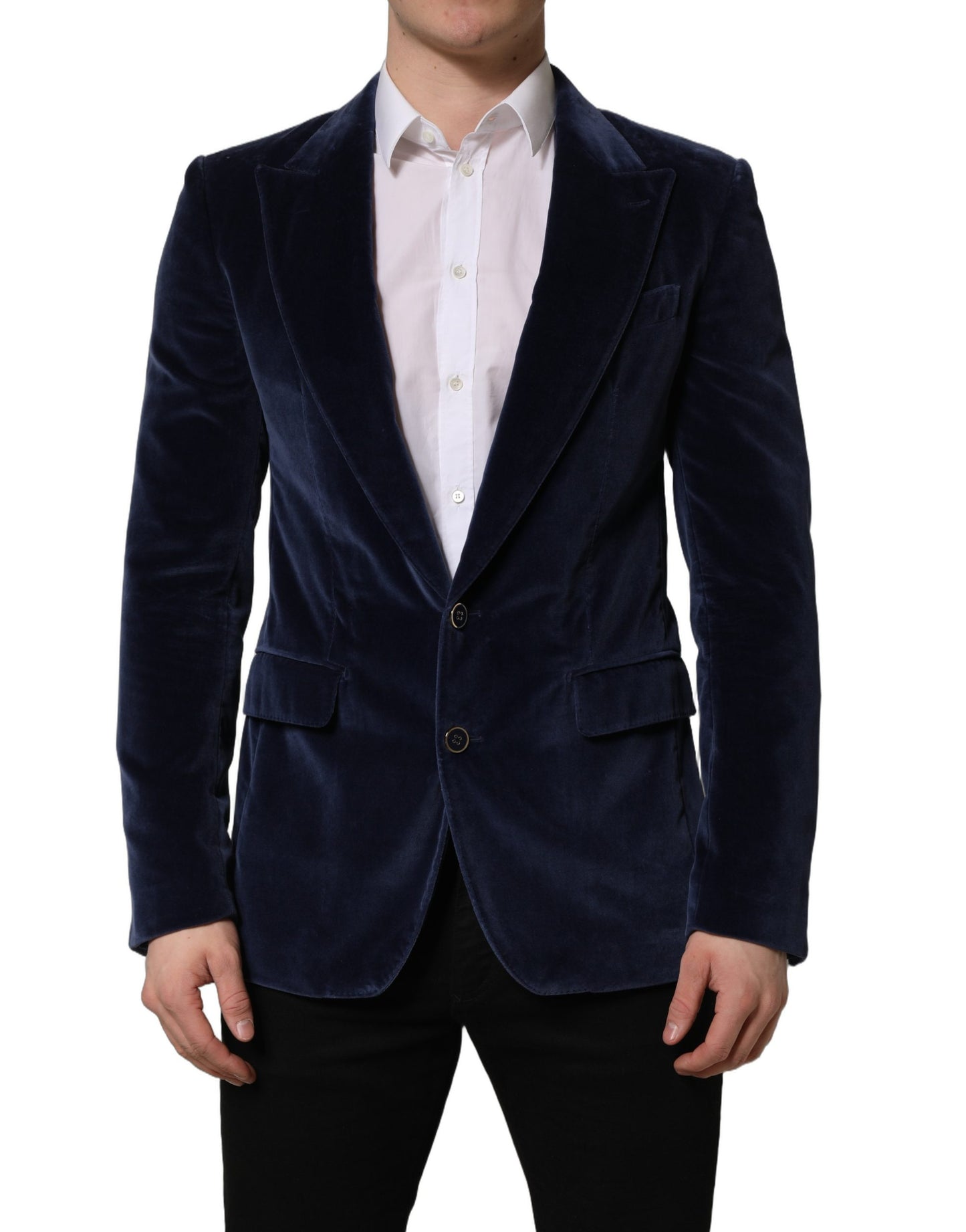 Dolce & Gabbana Blue Velvet Single Breasted Blazer Jacket