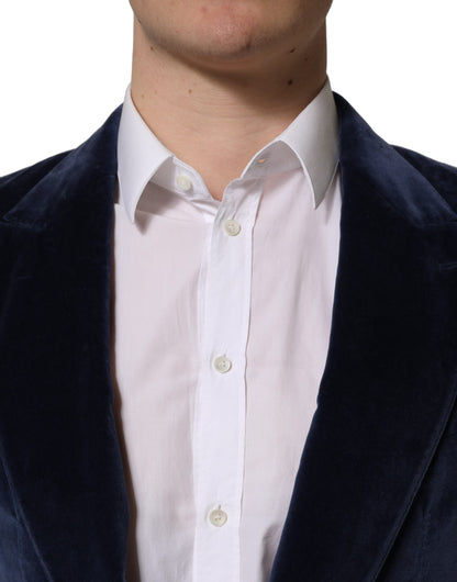 Dolce & Gabbana Men's Single Breasted Cotton Silk Velvet & Viscose Blazer - Blue