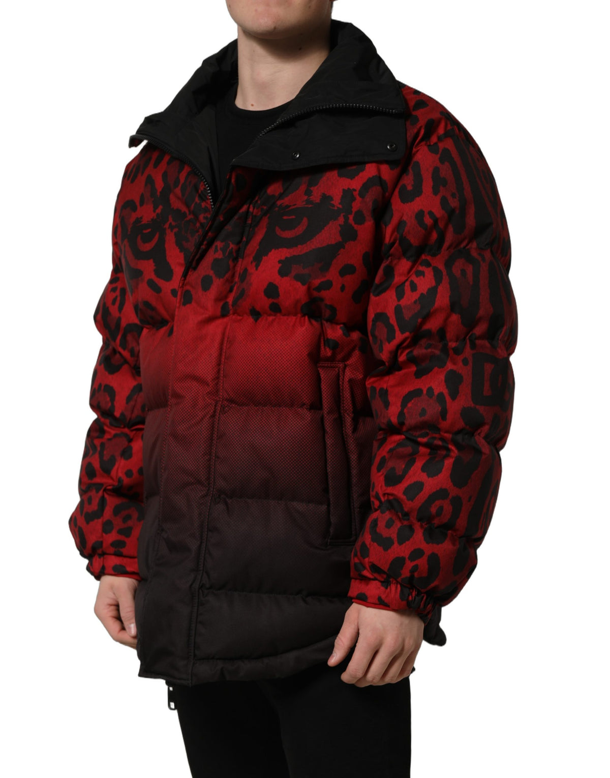 Dolce & Gabbana Men's Reversible Polyester Puffer Jacket - Animal Black Red Print
