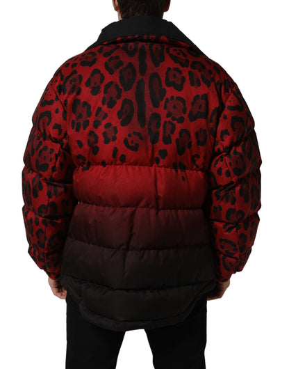 Dolce & Gabbana Men's Reversible Polyester Puffer Jacket - Animal Black Red Print