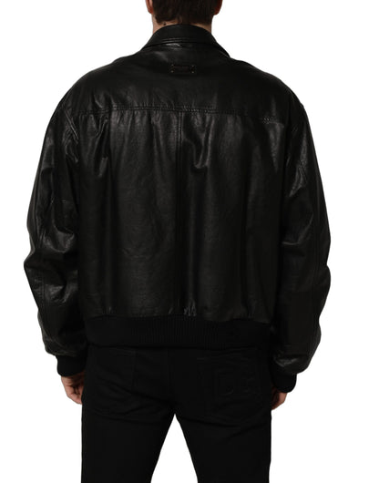 Dolce & Gabbana Black Leather Full Zip Men Biker Jacket