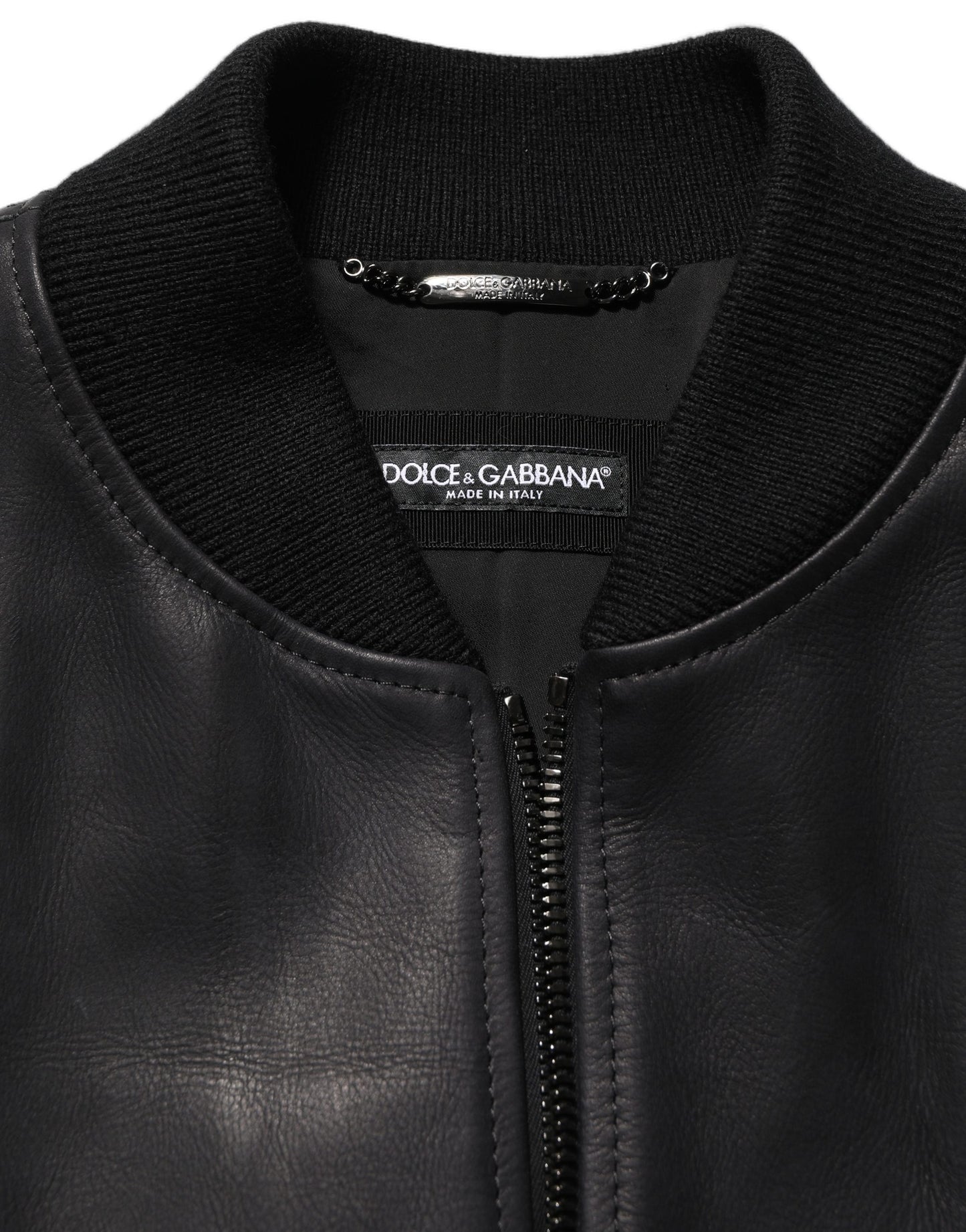 Dolce & Gabbana Black Leather Full Zip Men Biker Jacket