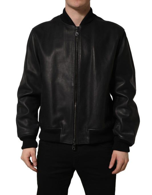 Dolce & Gabbana Men's Biker Viscose & Calf Leather Jacket - Black