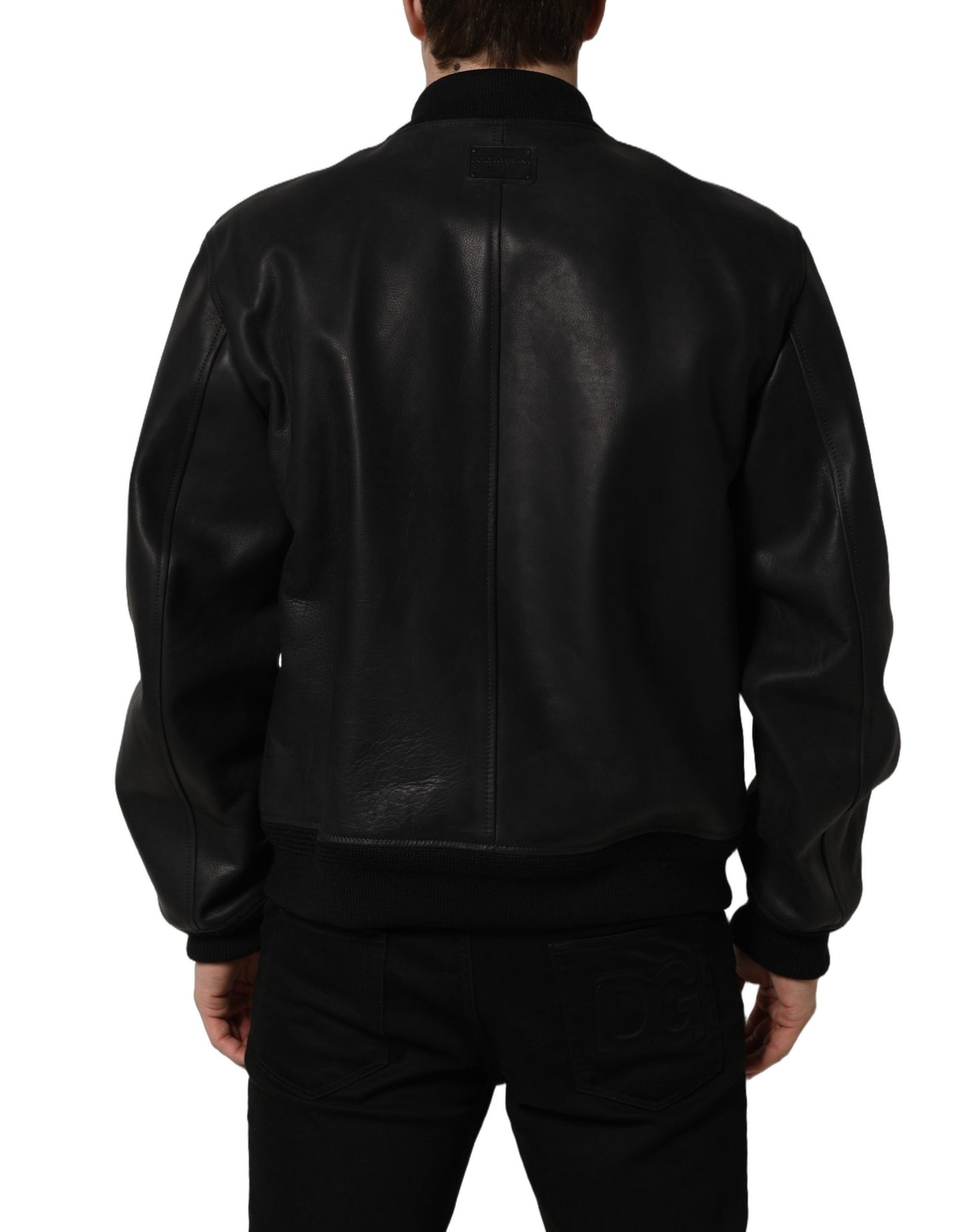 Dolce & Gabbana Black Leather Full Zip Men Biker Jacket