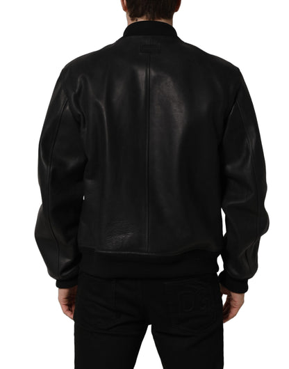 Dolce & Gabbana Black Leather Full Zip Men Biker Jacket