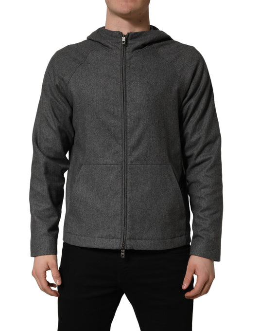 Hooded Bomber Jacket by Dolce & Gabbana for men in calf leather viscose & cotton black & gray presents a effortlessly chic silhouette, showcasing a sophisticated hooded neckline and premium hooded for a truly effortlessly chic finish.