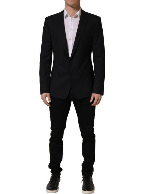 Blazer by Dolce & Gabbana for men in virgin wool viscose & cupro black features an sartorial silhouette, showcasing a sophisticated wrap single-breasted neckline and sartorial for a truly sartorial finish.