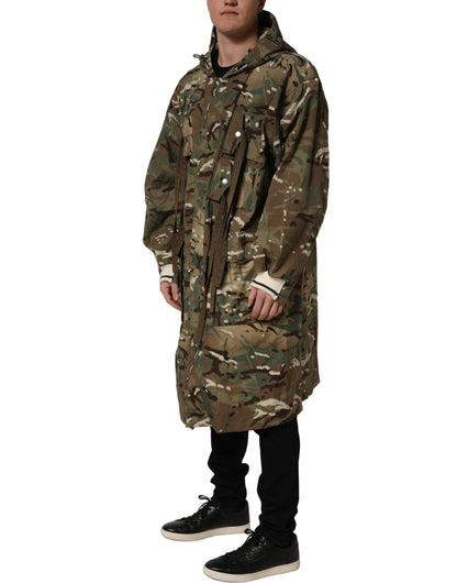 Dolce & Gabbana Multicolor Camouflage Hooded Coat Jacket
