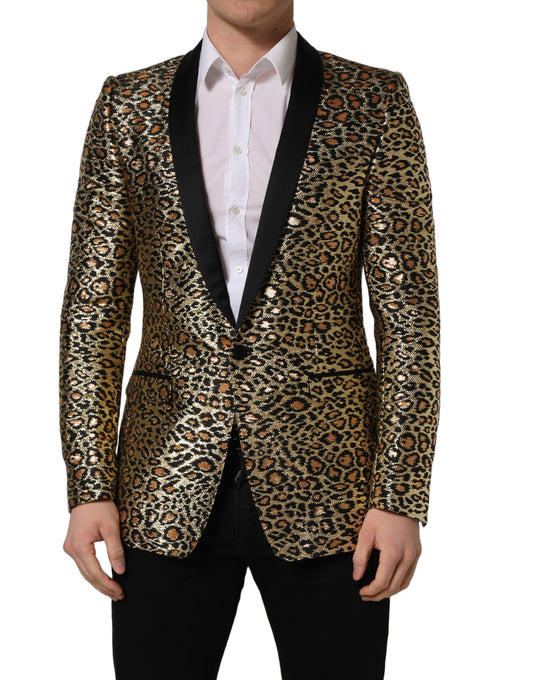 Dolce & Gabbana Men's Single Breasted Metallized Fiber Polyester Silk & Acetate Blazer - Gold