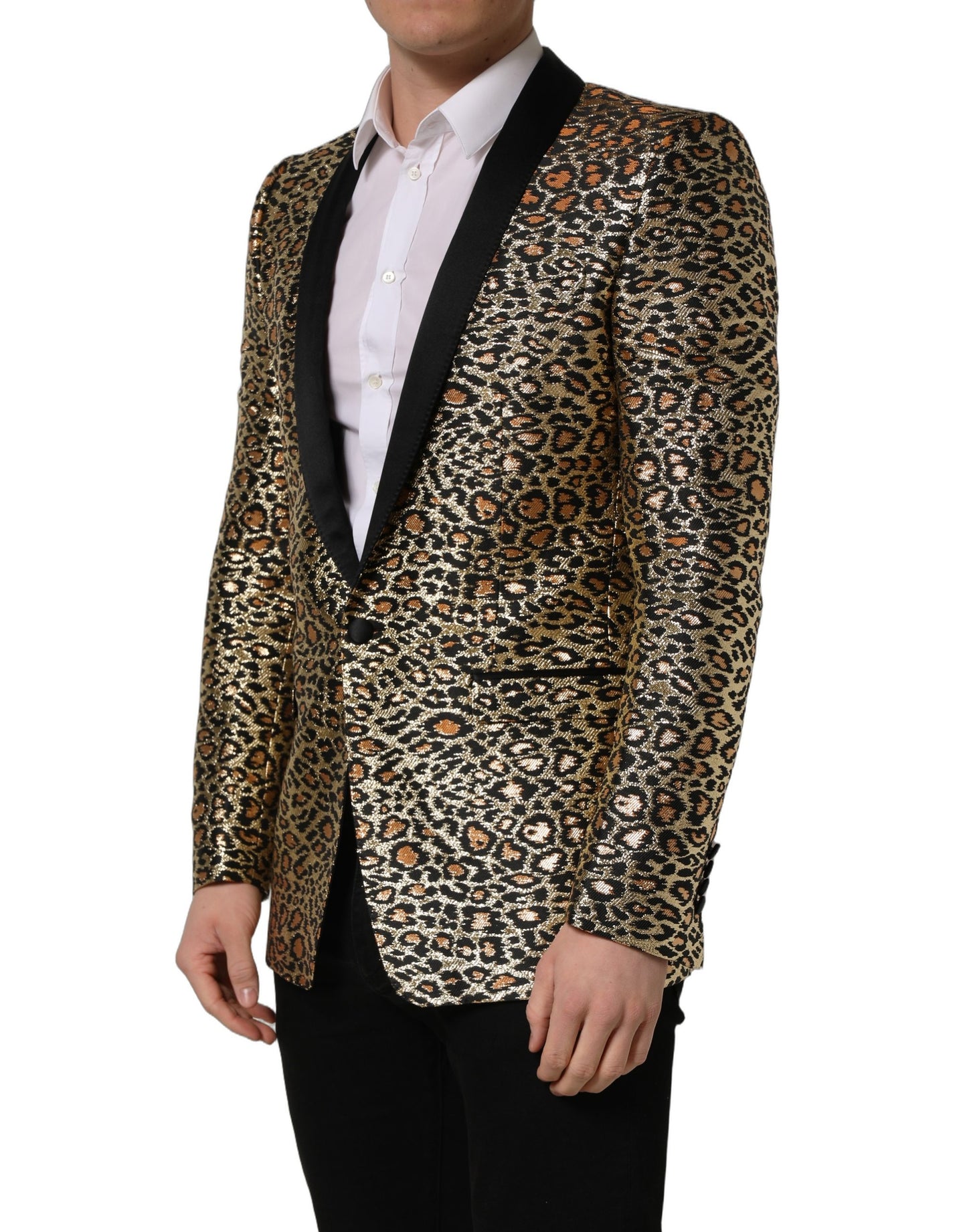 Dolce & Gabbana Gold Leopard Single Breasted Men Coat Jacket