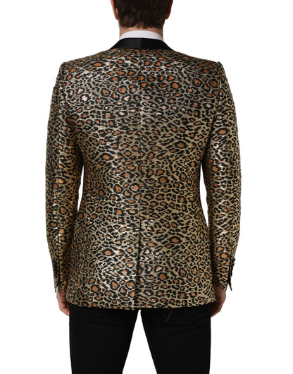 Dolce & Gabbana Gold Leopard Single Breasted Men Coat Jacket