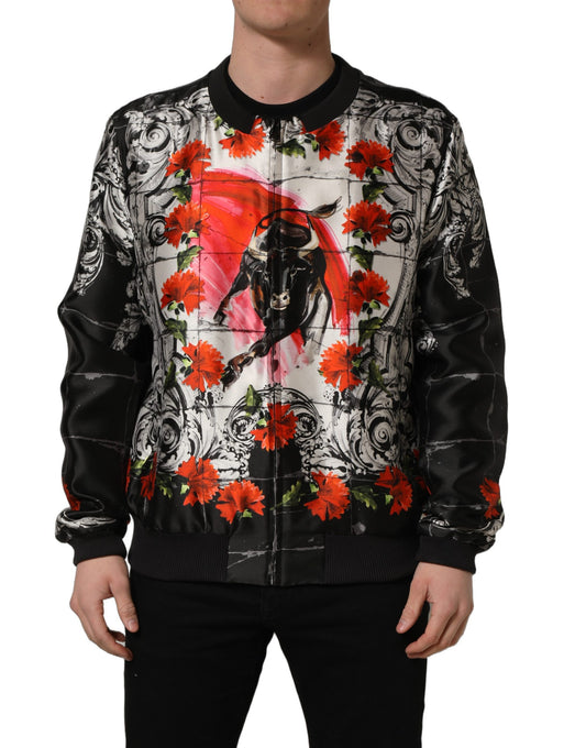 Bomber Jacket by Dolce & Gabbana for men in silk multicolor & print showcases a bohemian silhouette, artfully detailed with a bohemian wrap neckline and signature for a truly bohemian finish.
