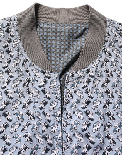 Dolce & Gabbana Light Blue Cotton Car Print Bomber Jacket