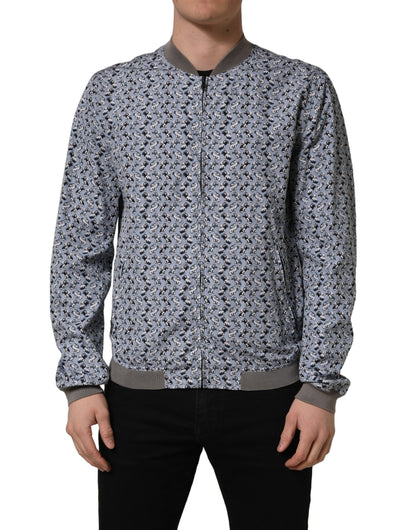 Dolce & Gabbana Light Blue Cotton Car Print Bomber Jacket