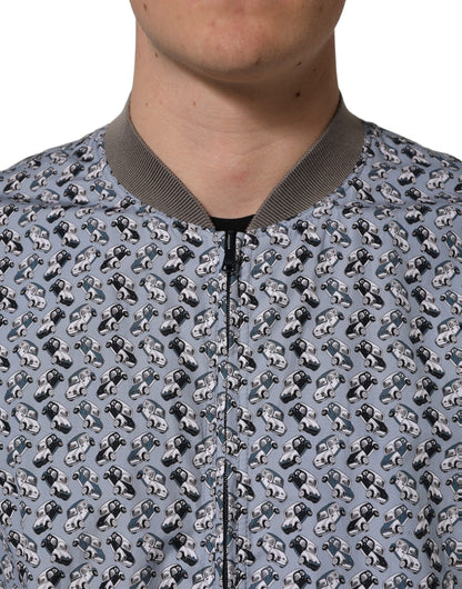 Dolce & Gabbana Light Blue Cotton Car Print Bomber Jacket