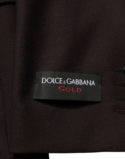 Dolce & Gabbana Brown Wool GOLD Single Breasted Men Jacket
