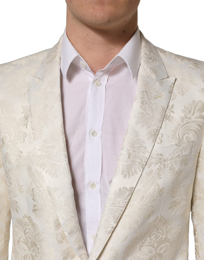 Dolce & Gabbana Off White Floral Single Breasted Men Jacket