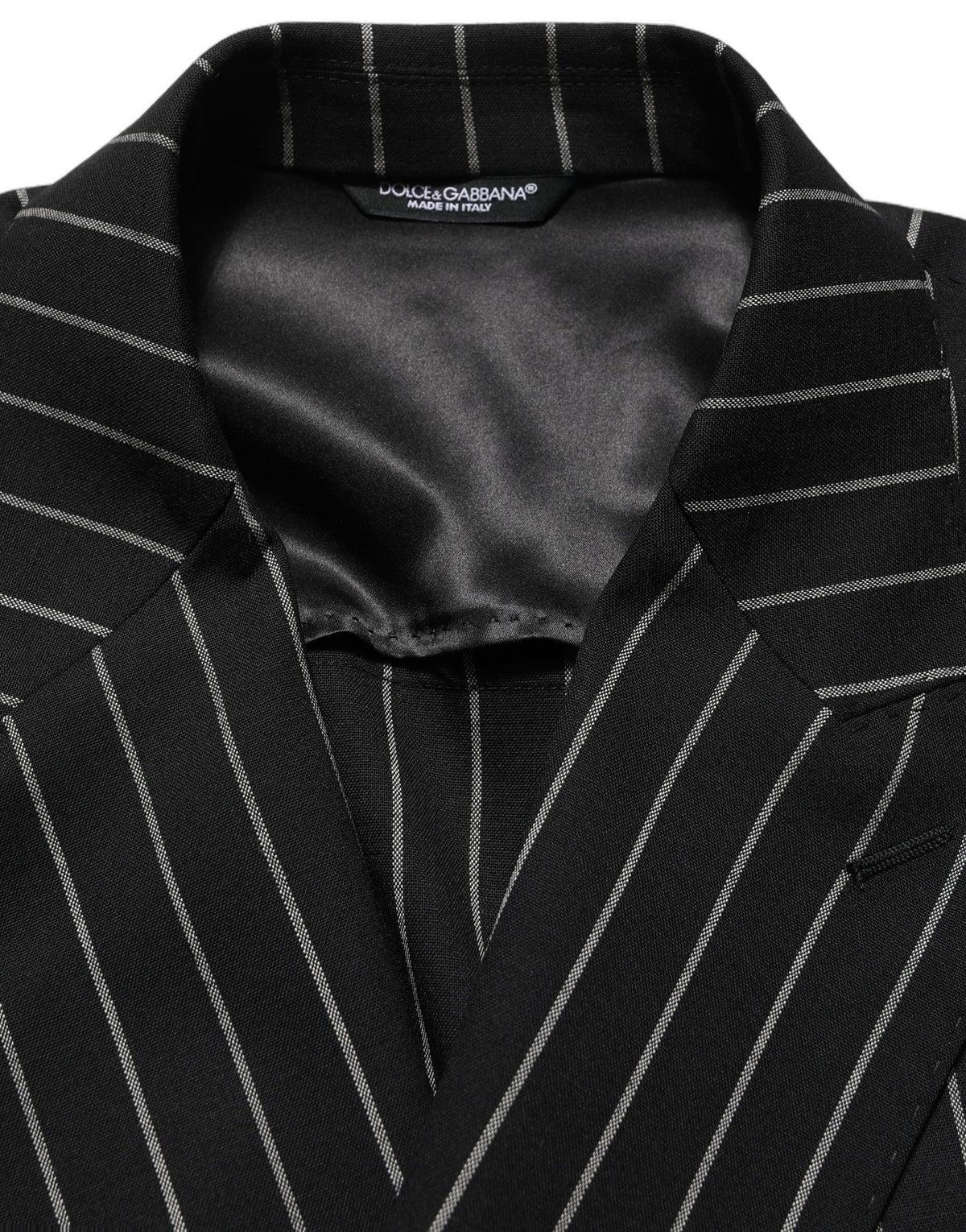 Dolce & Gabbana Men's Double Breasted Virgin Wool & Silk Blazer - Black White Striped