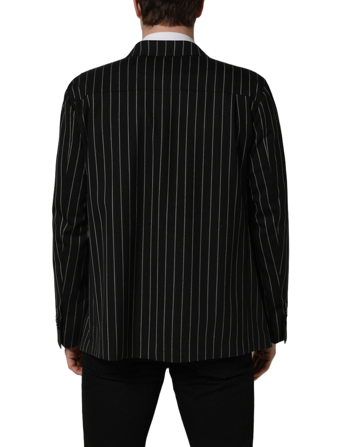Dolce & Gabbana Men's Double Breasted Virgin Wool & Silk Blazer - Black White Striped