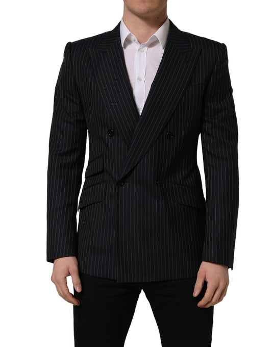 Blazer by Dolce & Gabbana for men in wool & silk black, white & striped features an crisp silhouette with sophisticated and a crisp wrap double-breasted neckline for a truly crisp finish.