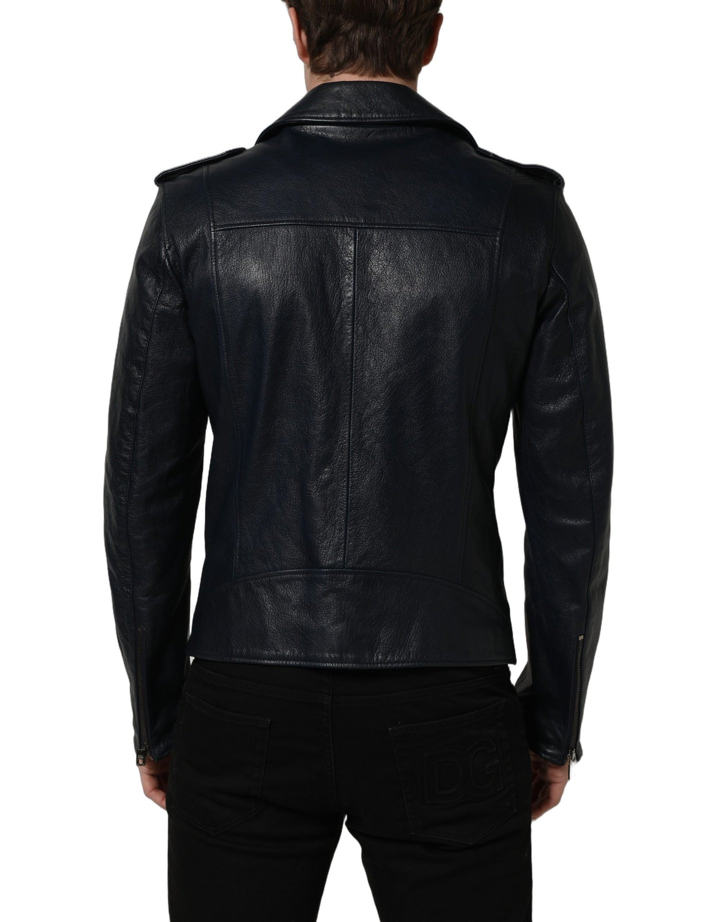 Dolce & Gabbana Black Leather Men Biker Coat Goatskin Jacket