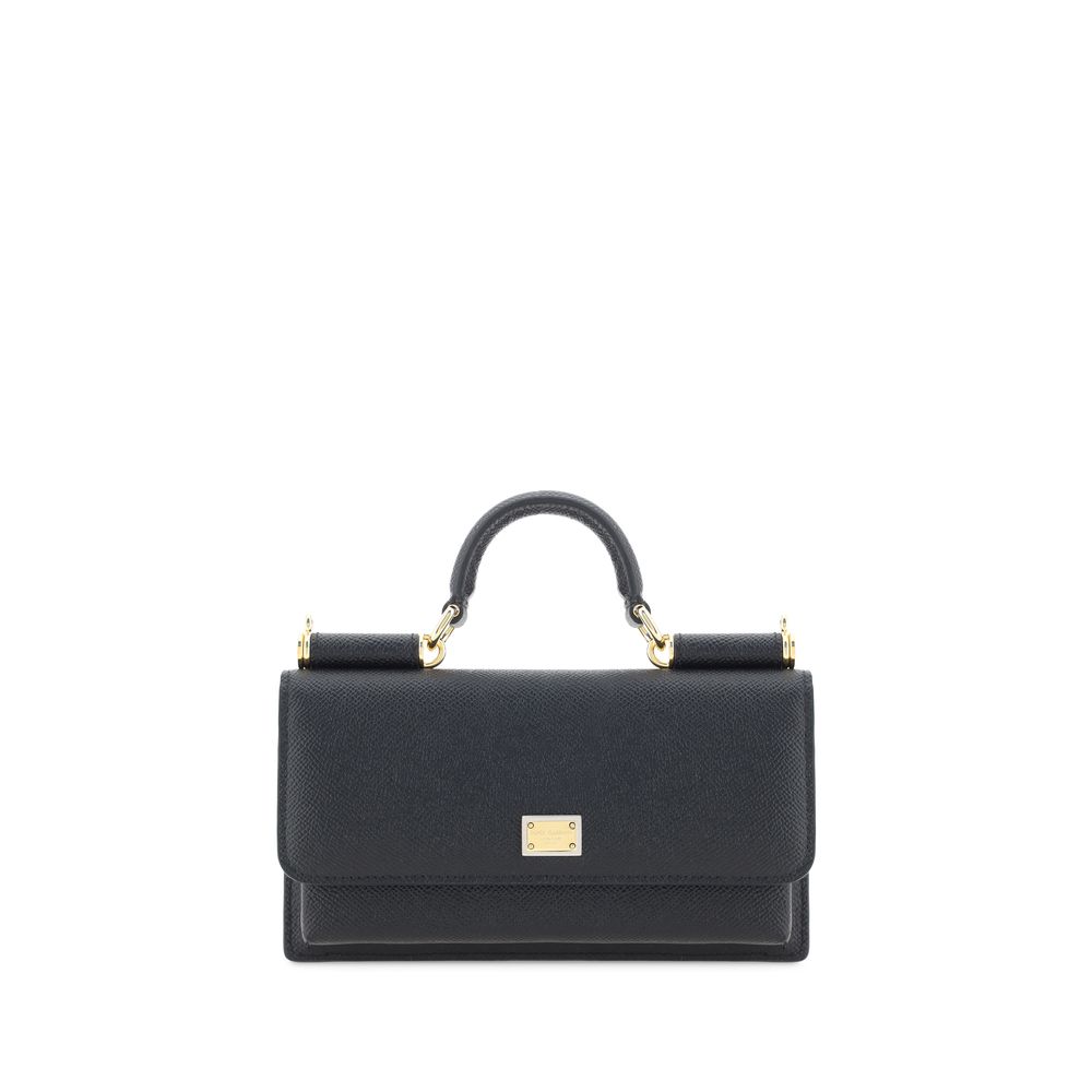 Micro Shoulder Flap Bag by Dolce & Gabbana for women in bos taurus calf leather black & signature showcases a enviable silhouette, artfully detailed with a secure flap, magnetic & button, organized , and versatile shoulder-strap & handle for a enviable look.