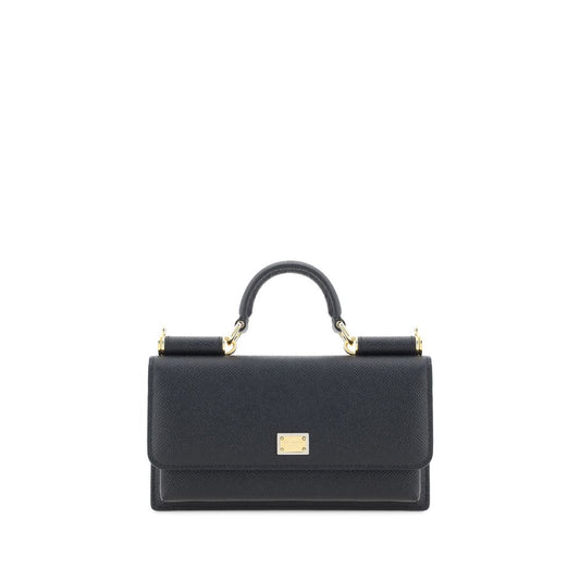 Micro Shoulder Flap Bag by Dolce & Gabbana for women in bos taurus calf leather black & signature showcases a enviable silhouette, artfully detailed with a secure flap, magnetic & button, organized , and versatile shoulder-strap & handle for a enviable look.