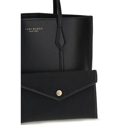 Evening Pouch Handbag by Tory Burch for women in bos taurus calf leather black features a exquisite silhouette, showcasing a secure magnetic and exquisite with versatile adjustable-strap & handle for a exquisite finish.