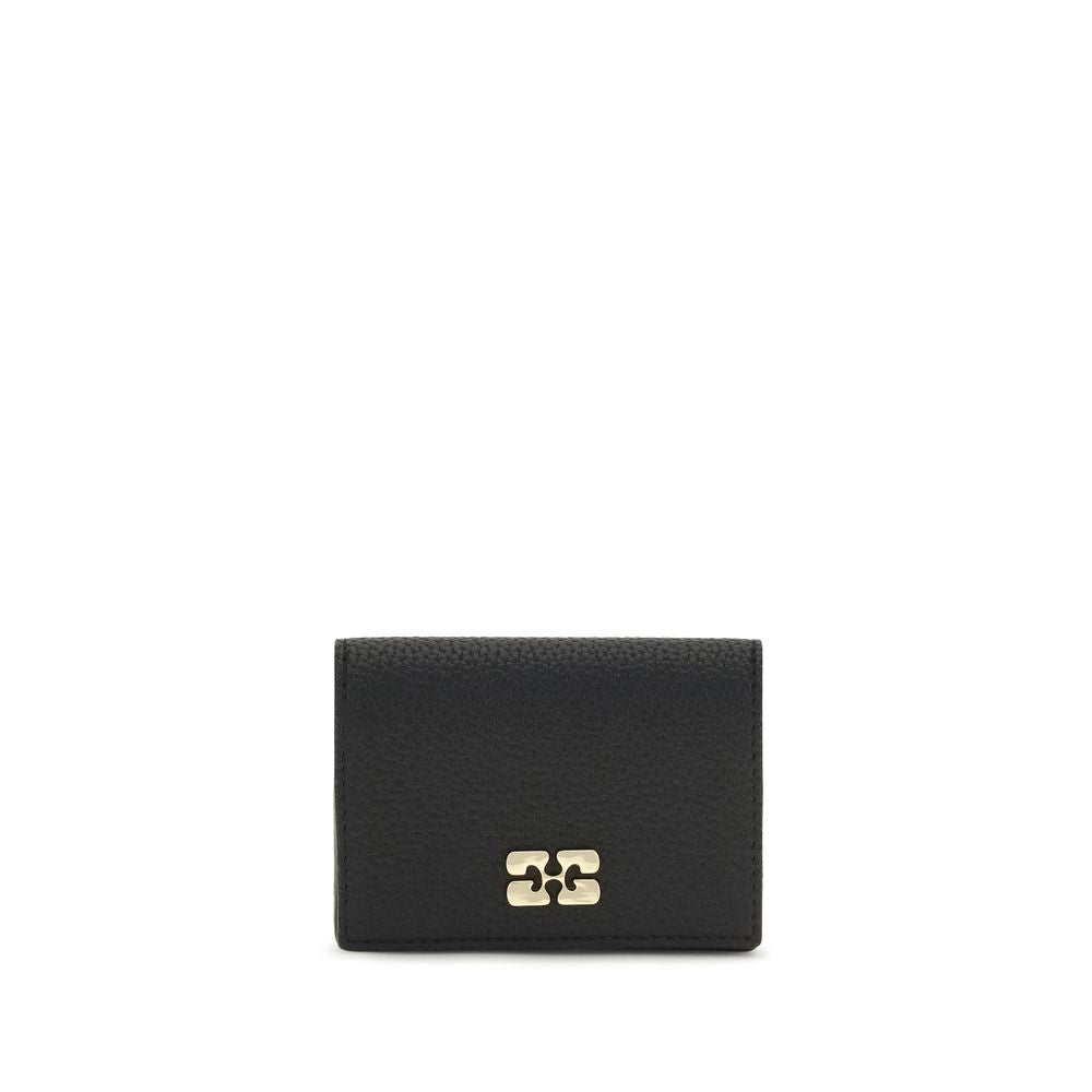 Cardholder Wallet by Ganni for women in tu polyester polyurethane grained leather black & signature presents a streamlined silhouette, showcasing the sophisticated design of the TU Polyester Polyurethane Grained Leather Cardholder Wallet collection with functional card-organization compact-design.
