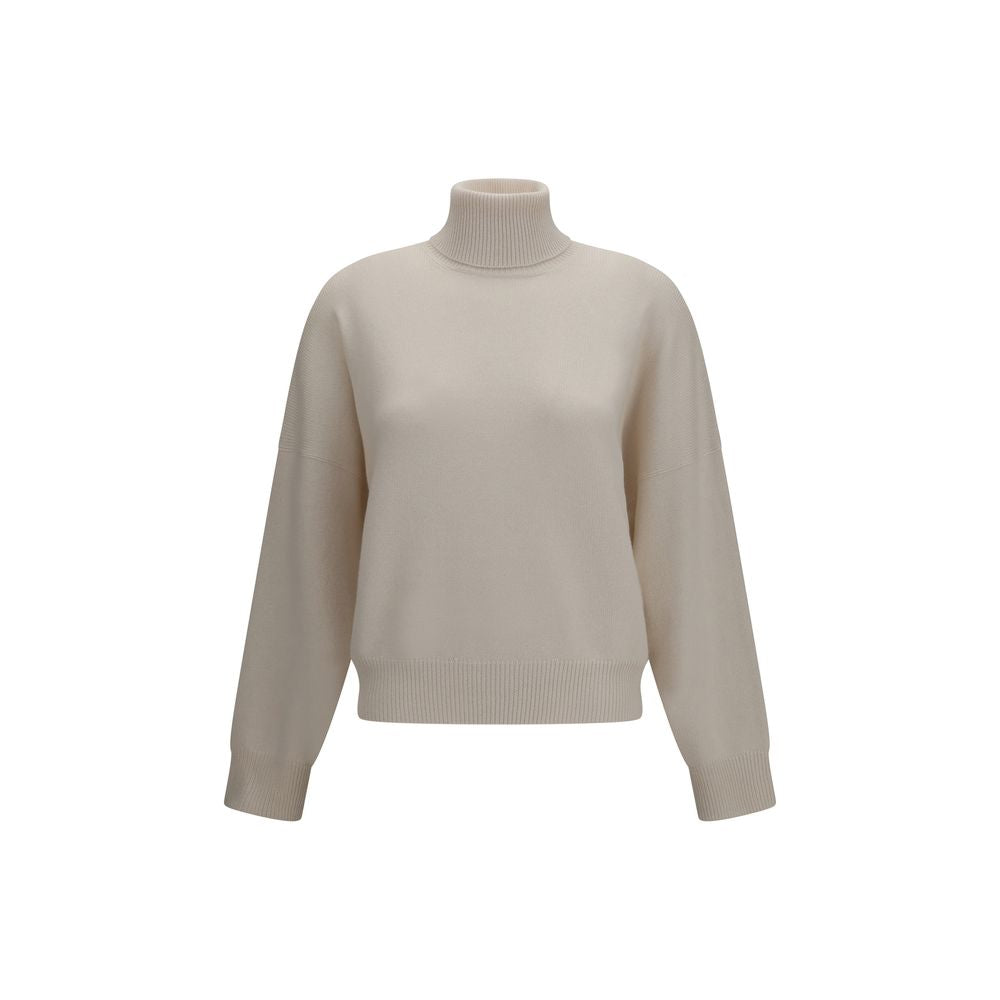 Sweater by Brunello Cucinelli for women in cashmere beige showcases an masterful silhouette, artfully detailed with a masterful turtle neckline and for a sophisticated, premium finish.