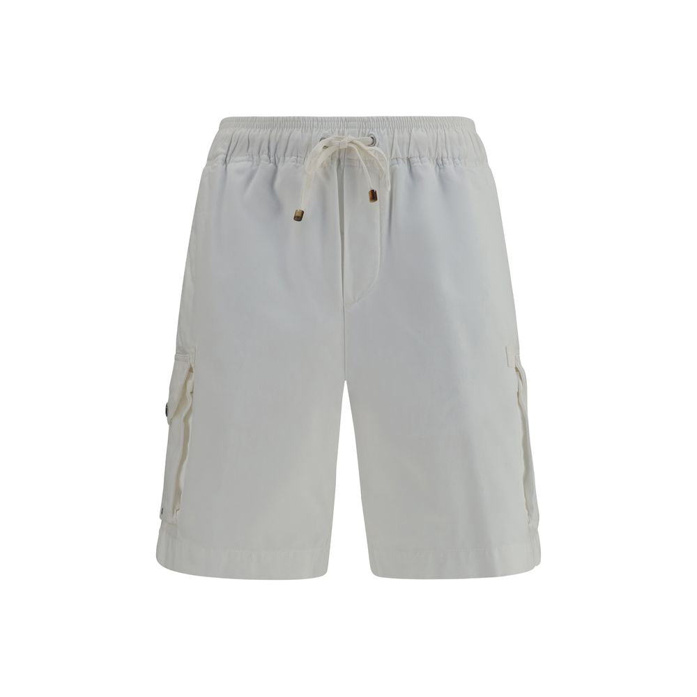 Bermuda Shorts by Brunello Cucinelli for men in cotton white presents a contemporary silhouette, showcasing a contemporary relaxed-fit & regular-fit with a refined short and elegant .