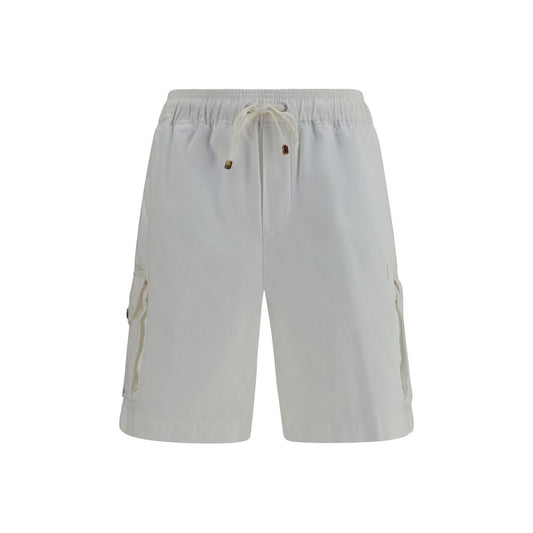 Bermuda Shorts by Brunello Cucinelli for men in cotton white presents a contemporary silhouette, showcasing a contemporary relaxed-fit & regular-fit with a refined short and elegant .