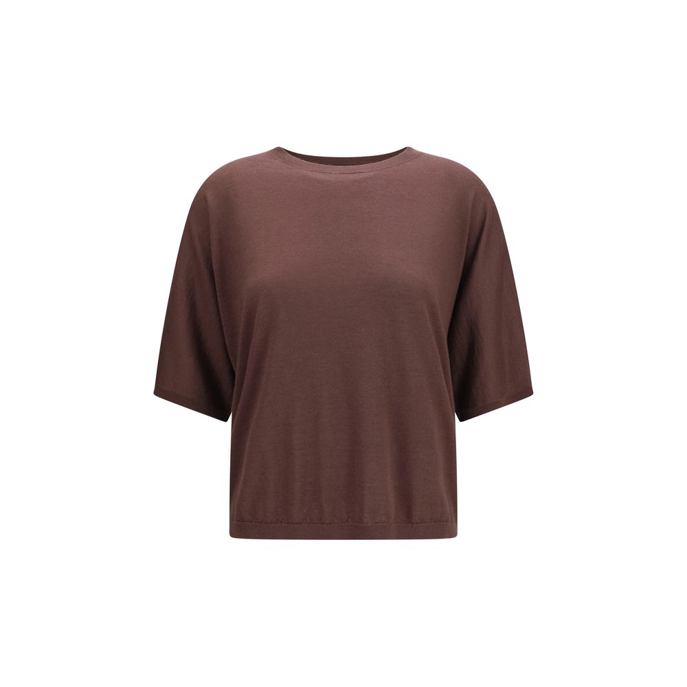 Sweater by Brunello Cucinelli for women in cashmere silk purple features an tactile silhouette, showcasing a sophisticated round neckline and tactile short-sleeve for a refined finish.