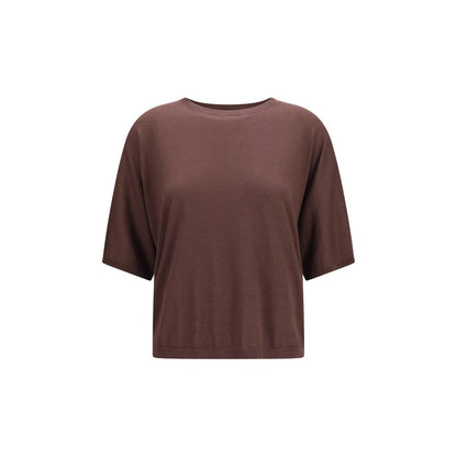 Sweater by Brunello Cucinelli for women in cashmere silk purple features an tactile silhouette, showcasing a sophisticated round neckline and tactile short-sleeve for a refined finish.