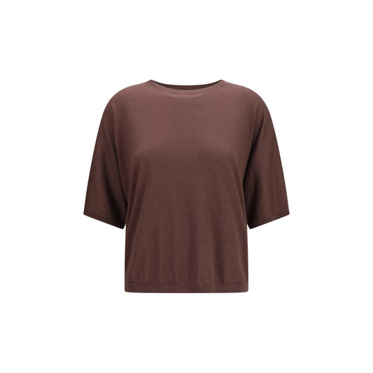 Sweater by Brunello Cucinelli for women in cashmere silk purple features an tactile silhouette, showcasing a sophisticated round neckline and tactile short-sleeve for a refined finish.