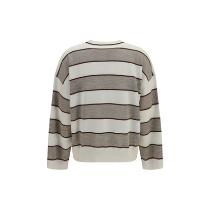 Sweatshirt by Brunello Cucinelli for women in silk cashmere & merino wool beige, patterned & striped features an enviable silhouette, showcasing a premium and refined round neckline for a truly enviable finish.