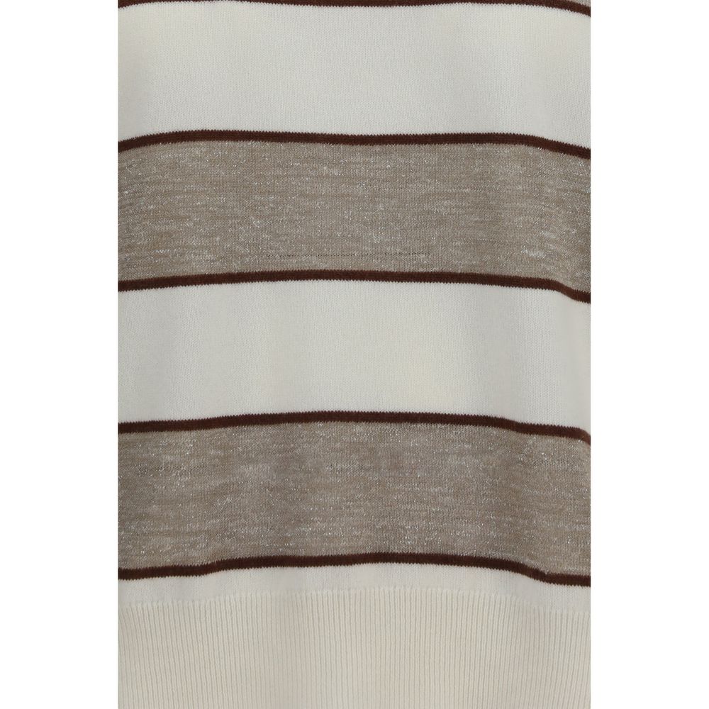 Sweatshirt by Brunello Cucinelli for women in silk cashmere & merino wool beige, patterned & striped showcases a slouchy chic silhouette, artfully detailed with a slouchy chic and for a slouchy chic finish.