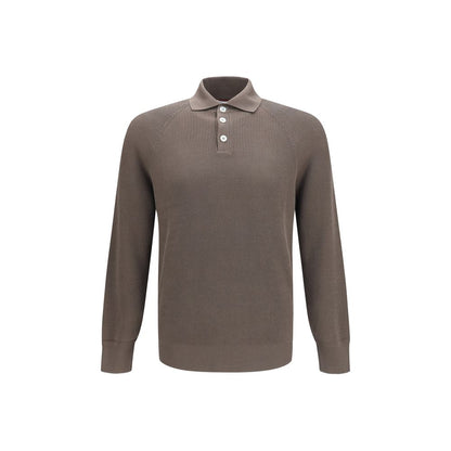 Polo Shirt by Brunello Cucinelli for men in cotton brown showcases a sharp silhouette, detailed with a refined and sharp long-sleeve for a sophisticated finish.