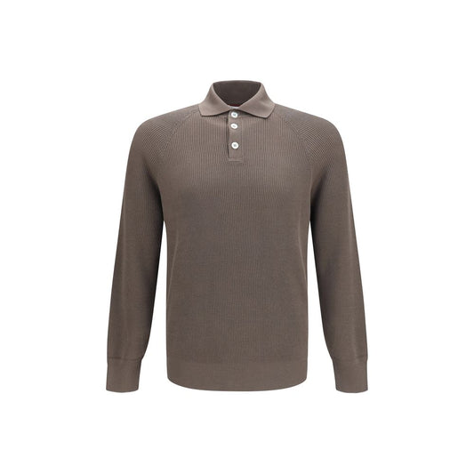 Polo Shirt by Brunello Cucinelli for men in cotton brown showcases a sharp silhouette, detailed with a refined and sharp long-sleeve for a sophisticated finish.