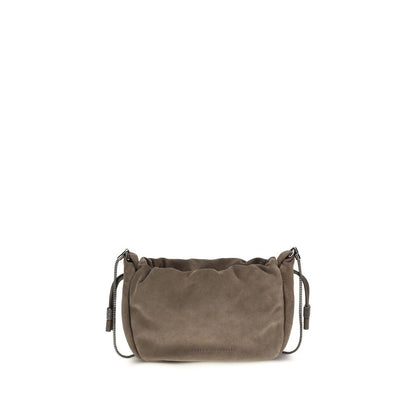 Shoulder Drawstring Bag by Brunello Cucinelli for women in bos taurus calf nappa & suede leather brown showcases a enviable silhouette, artfully detailed with a secure drawstring, organized cardholder, and versatile shoulder-strap for a enviable look.