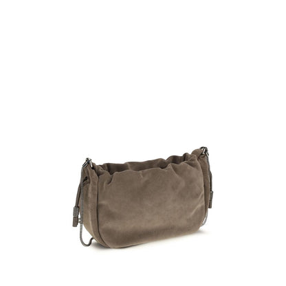Shoulder Drawstring Bag by Brunello Cucinelli for women in bos taurus calf nappa & suede leather brown features an effortlessly chic silhouette with a secure drawstring, ample cardholder, and versatile shoulder-strap for effortlessly chic everyday luxury.
