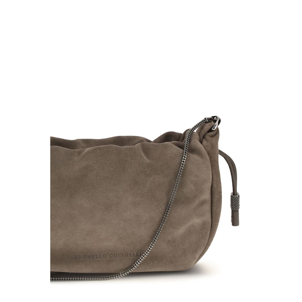 Shoulder Drawstring Bag by Brunello Cucinelli for women in bos taurus calf nappa & suede leather brown features a effortless chic silhouette with a secure drawstring, ample cardholder, and versatile shoulder-strap for a effortless chic finish.