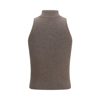 Sweater by Brunello Cucinelli for women in viscose cashmere & capra leather brown showcases a sumptuous silhouette, artfully finished with a sumptuous turtle high-neck neckline and for a sophisticated, sumptuous look.