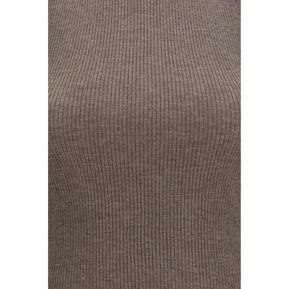 Sweater by Brunello Cucinelli for women in viscose cashmere & capra leather brown showcases a discreet silhouette, finished with a discreet and for a discreet look.